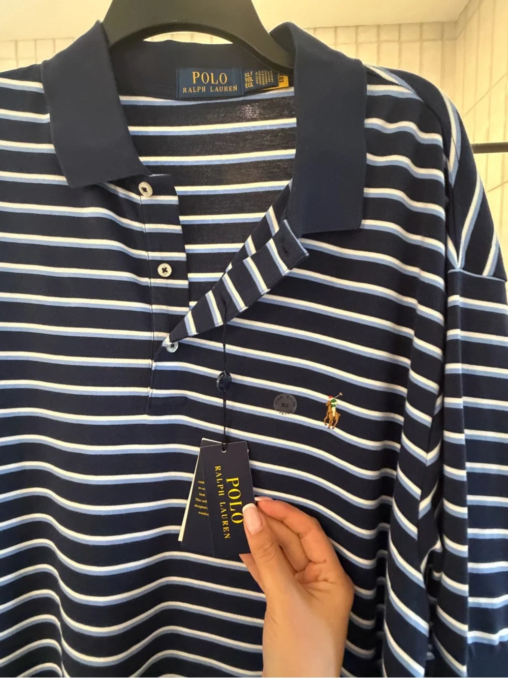 Ralph Lauren Navy and Light Blue Striped Polo Shirt